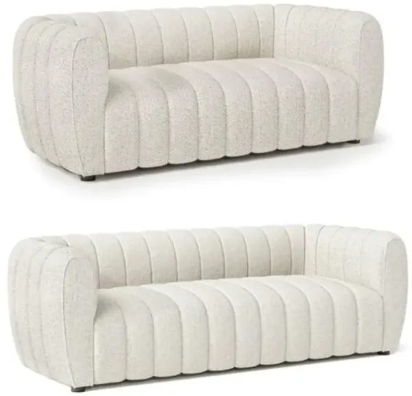 Hery Sofa and Loveseat Set, White Boucle, Vertical Channel Tufting - Benzara
