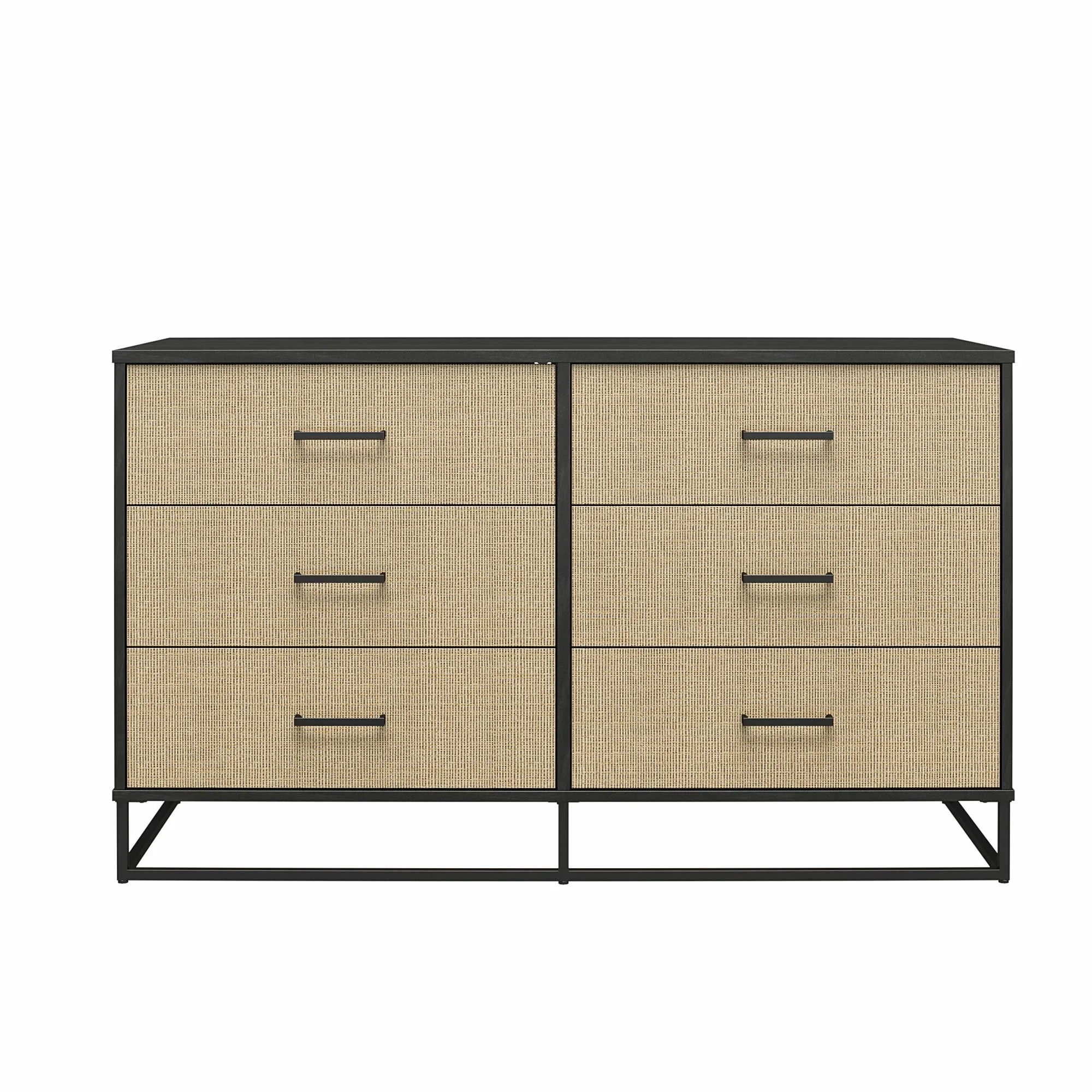 Novogratz Kelly 6 Drawer Dresser, Faux Rattan & Black Oak