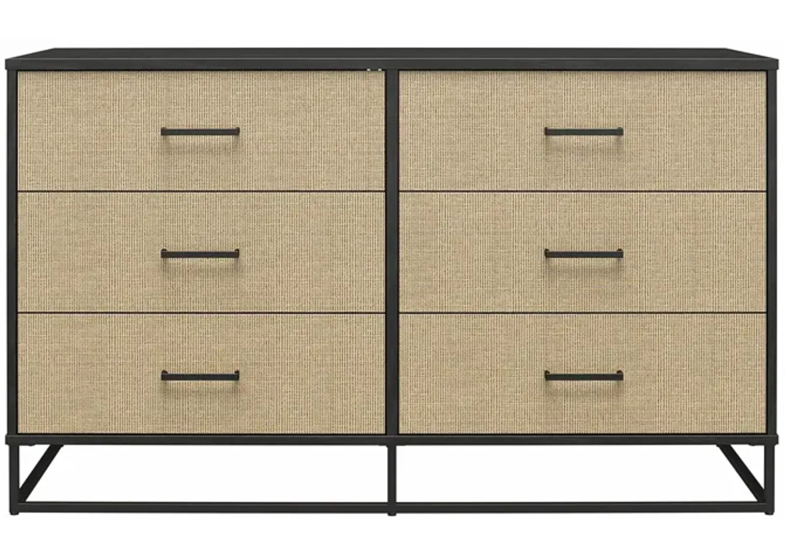 Novogratz Kelly 6 Drawer Dresser, Faux Rattan & Black Oak