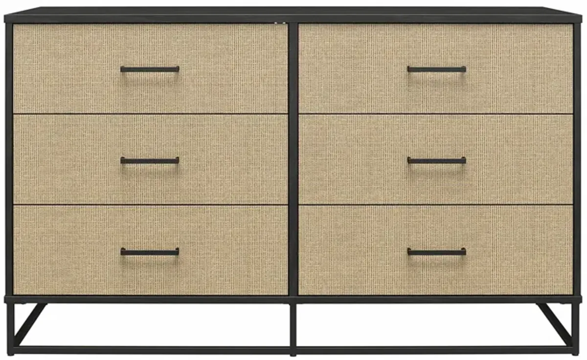 Novogratz Kelly 6 Drawer Dresser, Faux Rattan & Black Oak