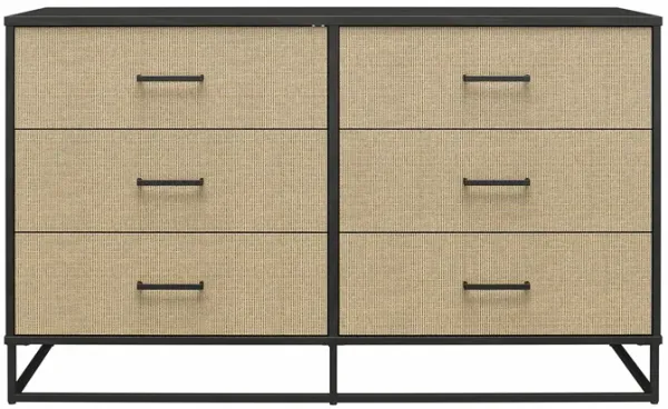 Novogratz Kelly 6 Drawer Dresser, Faux Rattan & Black Oak