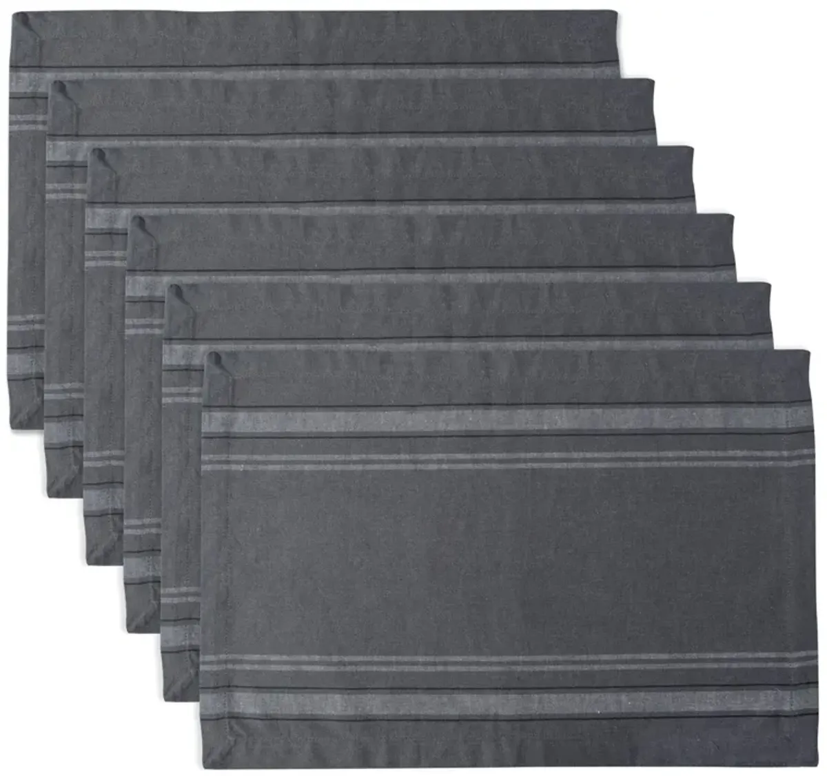 Set of 6 Gray French Stripe Rectangular Placemats 19" x 13"