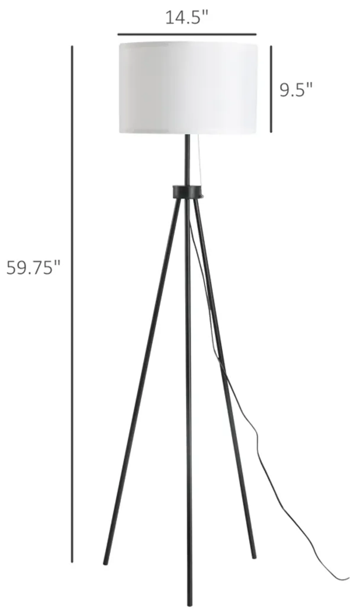 Black Living Room Light: 59.75" Floor Lamp with Fabric Shade