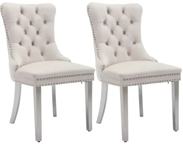 Set of 2 Tufted Velvet Dining Chairs, Legs, Nailhead Trim, Solid Wood Frame