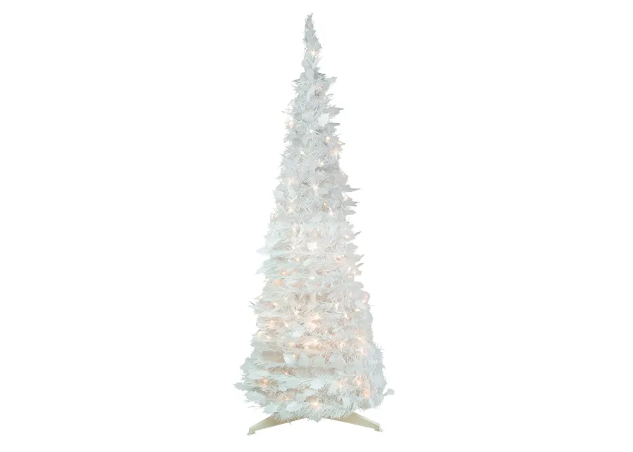 6' Pre-Lit White Tinsel Pop-Up Artificial Christmas Tree  Clear Lights