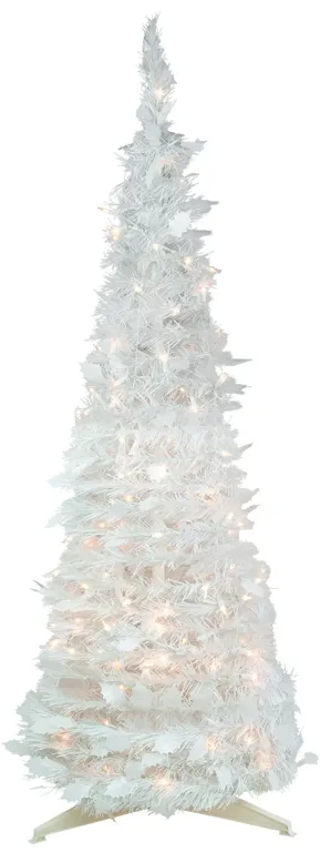 6' Pre-Lit White Tinsel Pop-Up Artificial Christmas Tree  Clear Lights