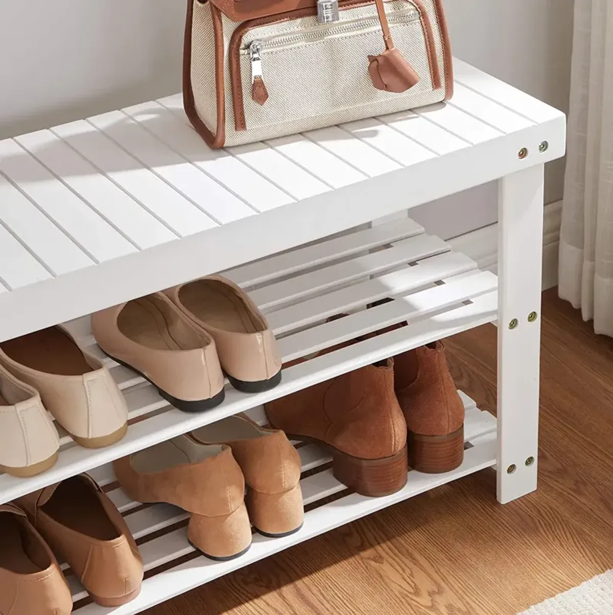 Bamboo Shoe Bench with Rack - Stable Shoe Organizer for Stylish Entryway Storage