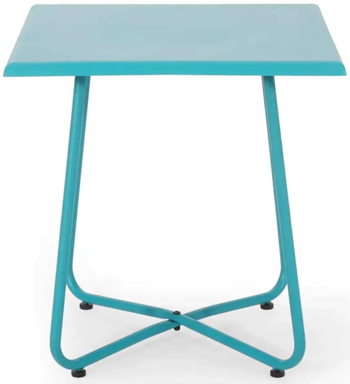 Outdoor Side Table with 18 Inch Square Top, Teal Blue Steel Frame - Benzara