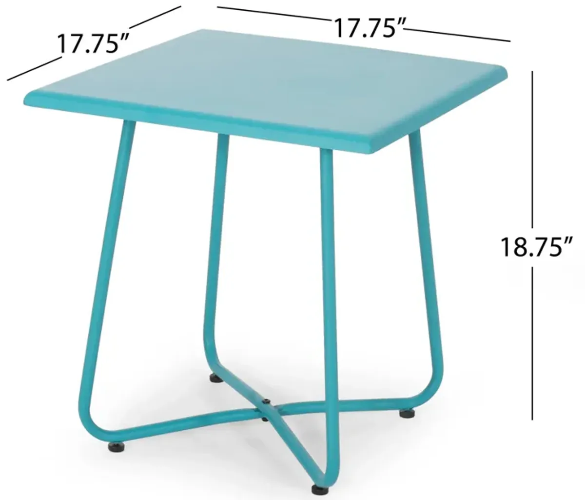 Outdoor Side Table with 18 Inch Square Top, Teal Blue Steel Frame - Benzara