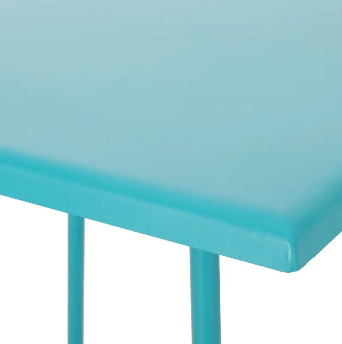 Outdoor Side Table with 18 Inch Square Top, Teal Blue Steel Frame - Benzara