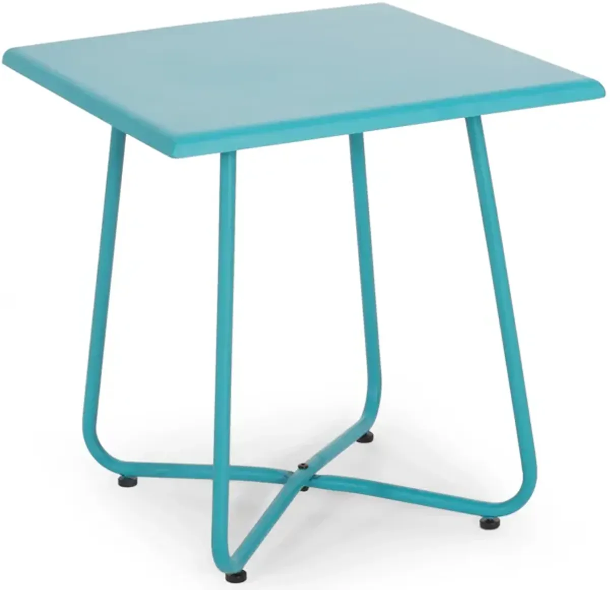 Outdoor Side Table with 18 Inch Square Top, Teal Blue Steel Frame - Benzara