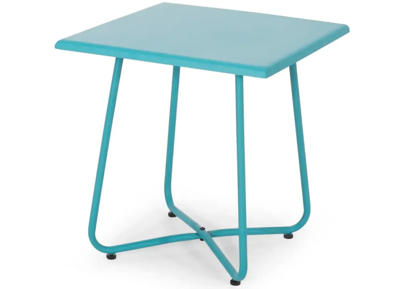 Outdoor Side Table with 18 Inch Square Top, Teal Blue Steel Frame - Benzara