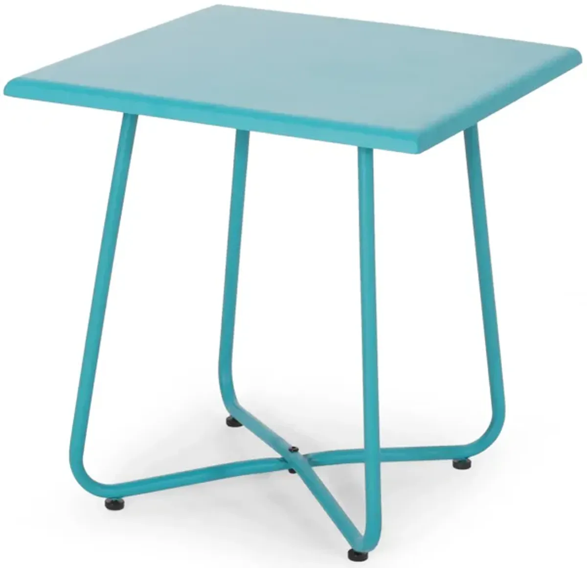 Outdoor Side Table with 18 Inch Square Top, Teal Blue Steel Frame - Benzara