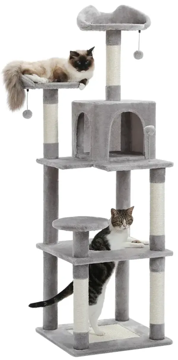 Multi-Level Cat Tree for Indoor Cats with Scratching Post, Hammock, Condo, and Top Perch