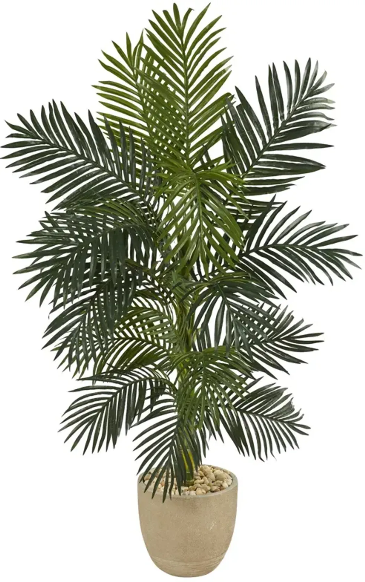 Nearly Natural 5-ft Golden Cane Artificial Palm Tree in Sandstone Planter