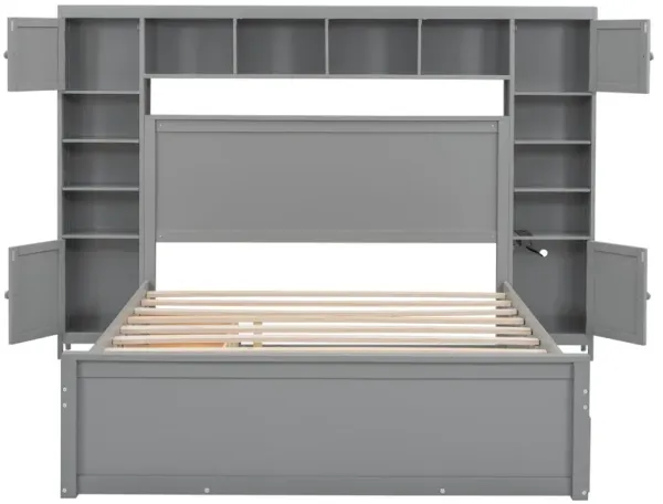 Whisen Morden Design Queen Size Wooden Bed With All-in-One Cabinet, 4 Drawers and Shelf - White