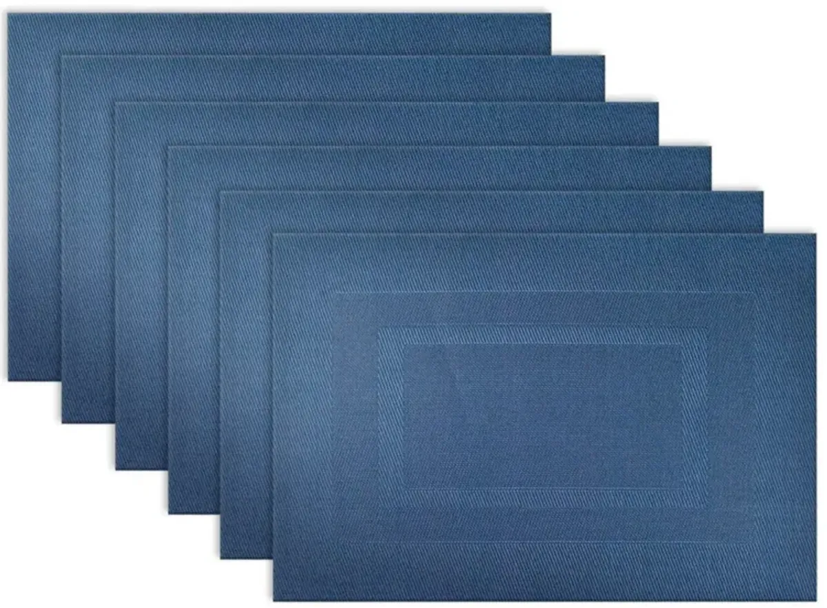 Set of 6 Nautical Blue Double Framed Rectangular Placemats 13" x 19"