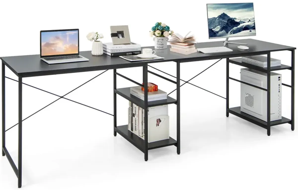 L Shaped Computer Desk with 4 Storage Shelves and Cable Holes