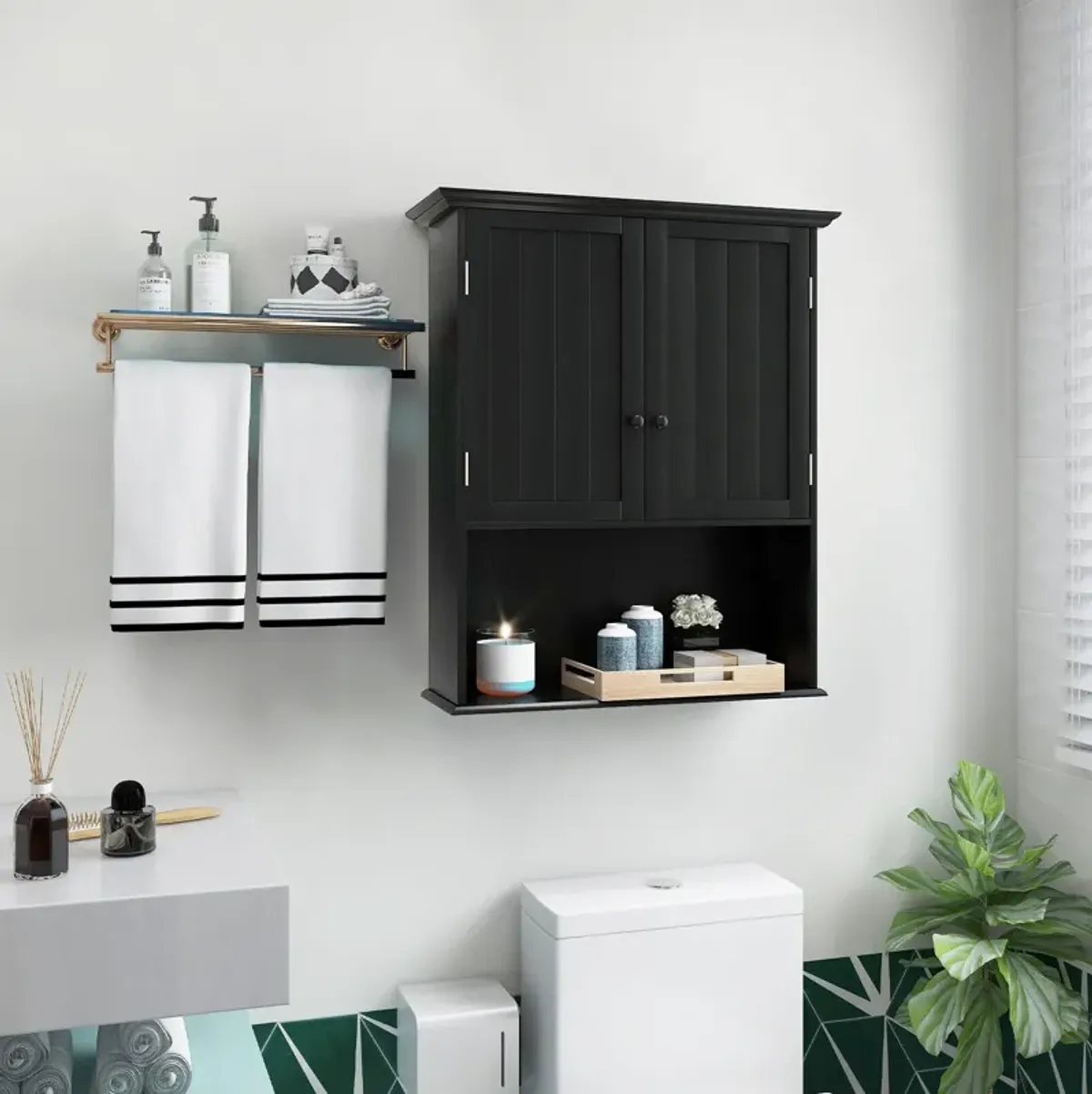 2-Door Wall Mount Bathroom Storage Cabinet with Open Shelf