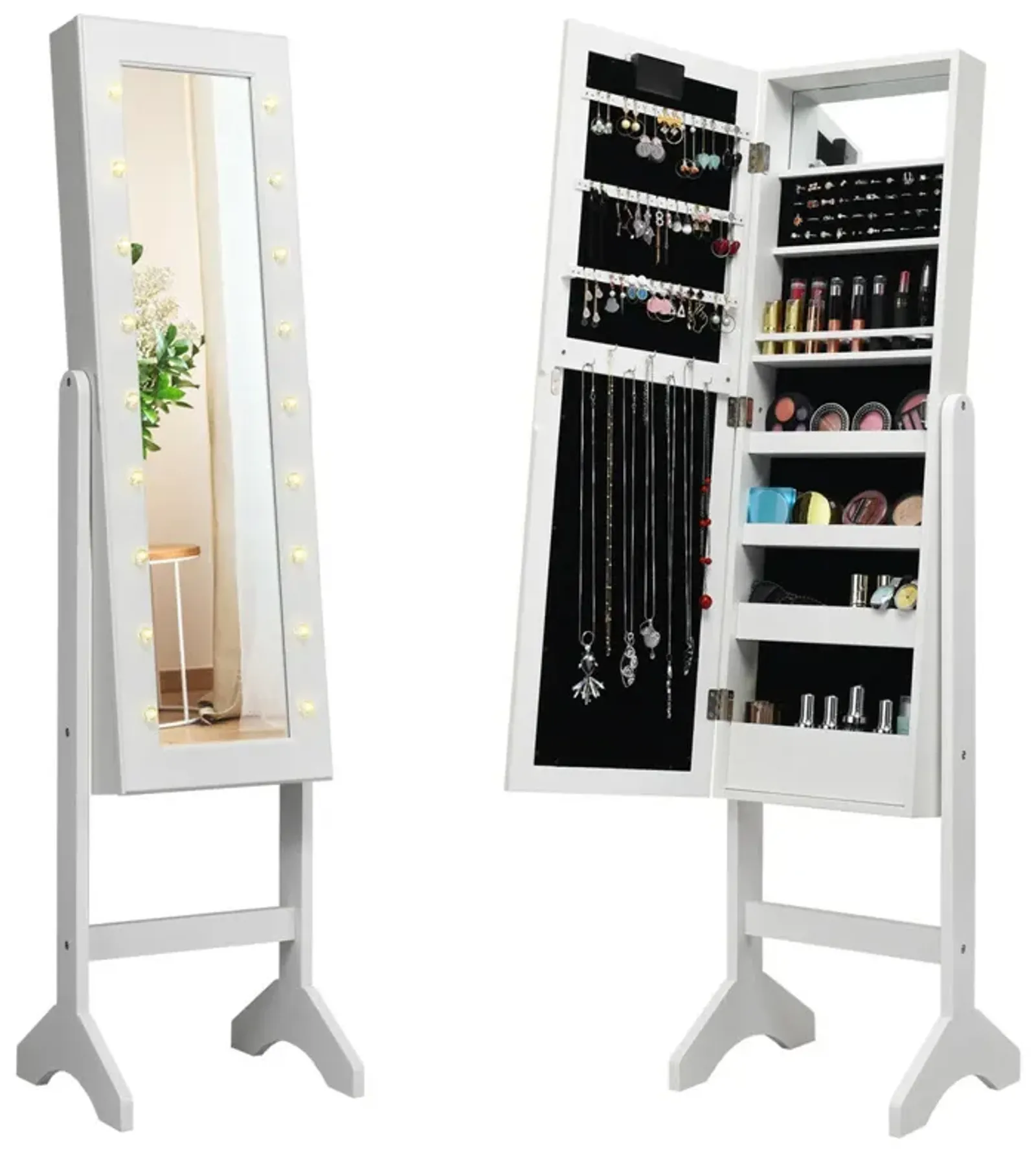 Mirrored Jewelry Cabinet Armoire Organizer w/ LED lights