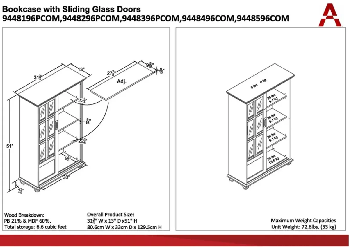 Aaron Lane Bookcase with Sliding Glass Doors