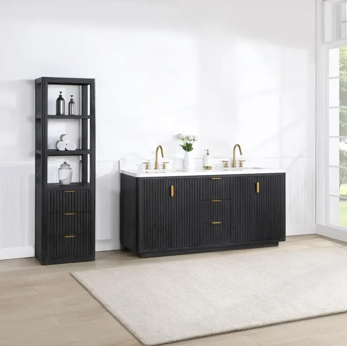 Vinnova Design Free-standing Double Bathroom Vanity with Composite top in Lightning White