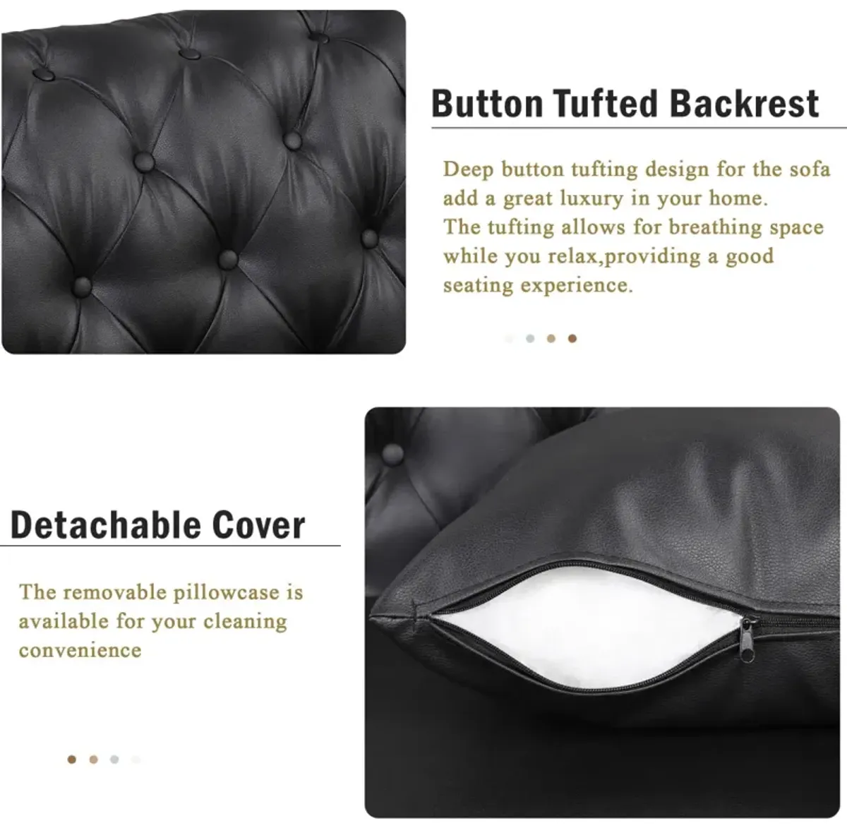 Modern PU Sofa with Metal Legs & Tufted Back