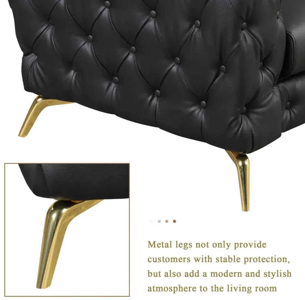 Modern PU Sofa with Metal Legs & Tufted Back