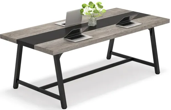 Tribesigns 6FT Rectangle Conference Table, 70.87L x 33.46W x 29.92H Inches Meeting Table for Conference Room, Vintage Wood Office Executive Desk with Strong Metal Frame for 6 People (Grey)