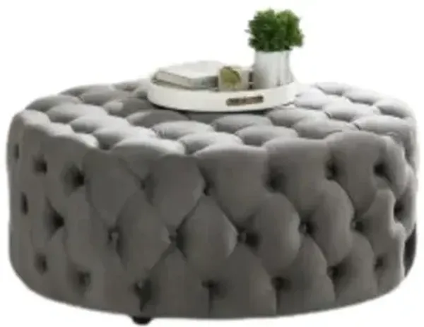 Best Master Furniture Anderson 40" Round Velvet Fabric Ottoman in Gray