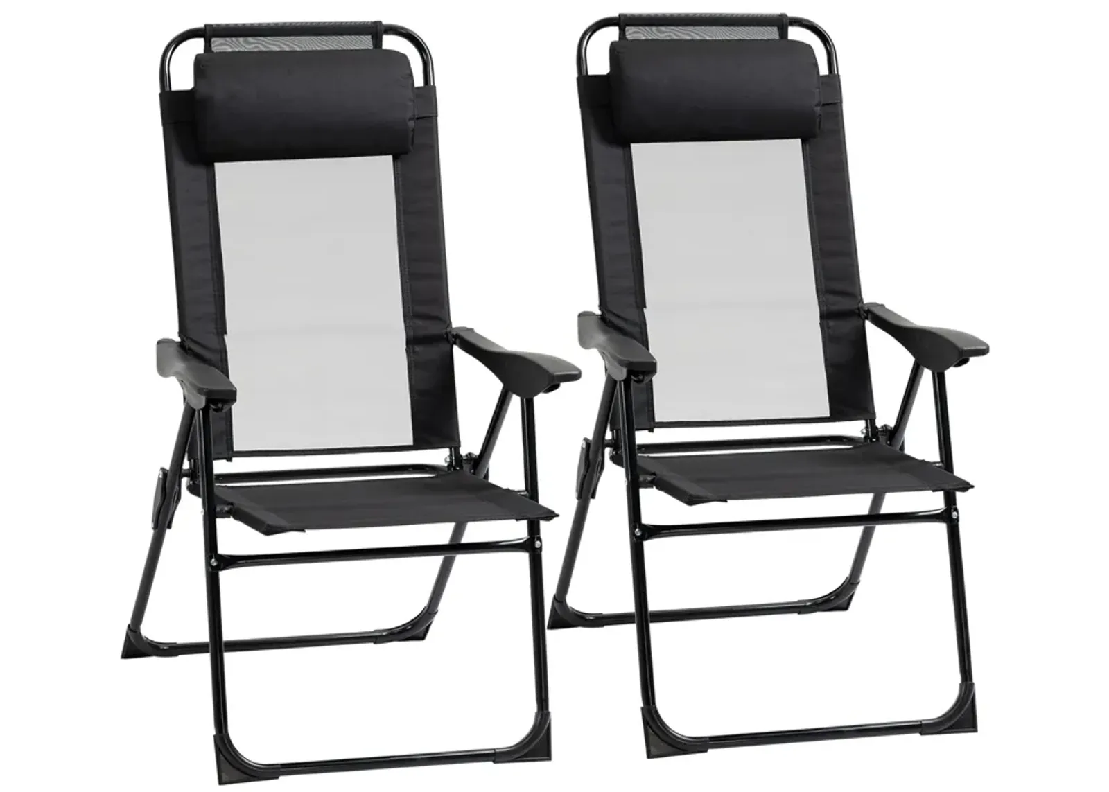 Black Patio Chairs: Set of 2 Folding Recliner Lounge Chairs