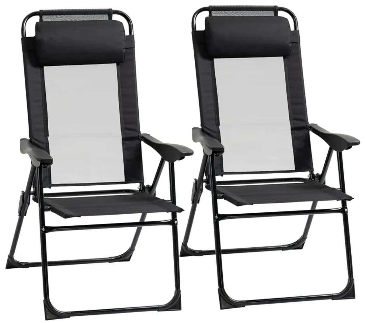 Black Patio Chairs: Set of 2 Folding Recliner Lounge Chairs