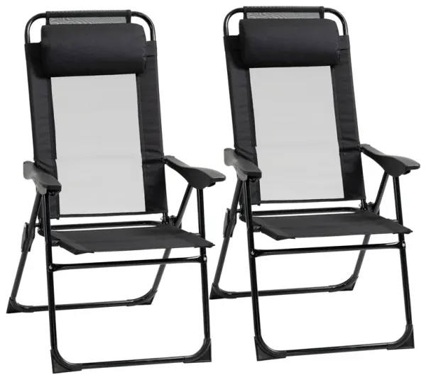 Black Patio Chairs: Set of 2 Folding Recliner Lounge Chairs
