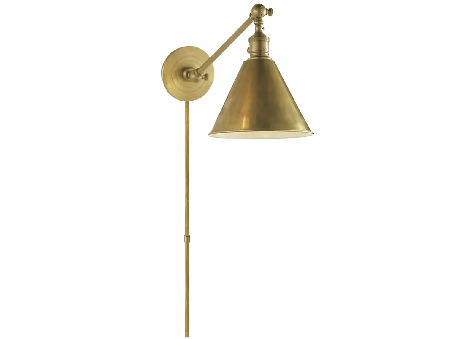 Boston Functional Single Arm Library Light in Antique Brass