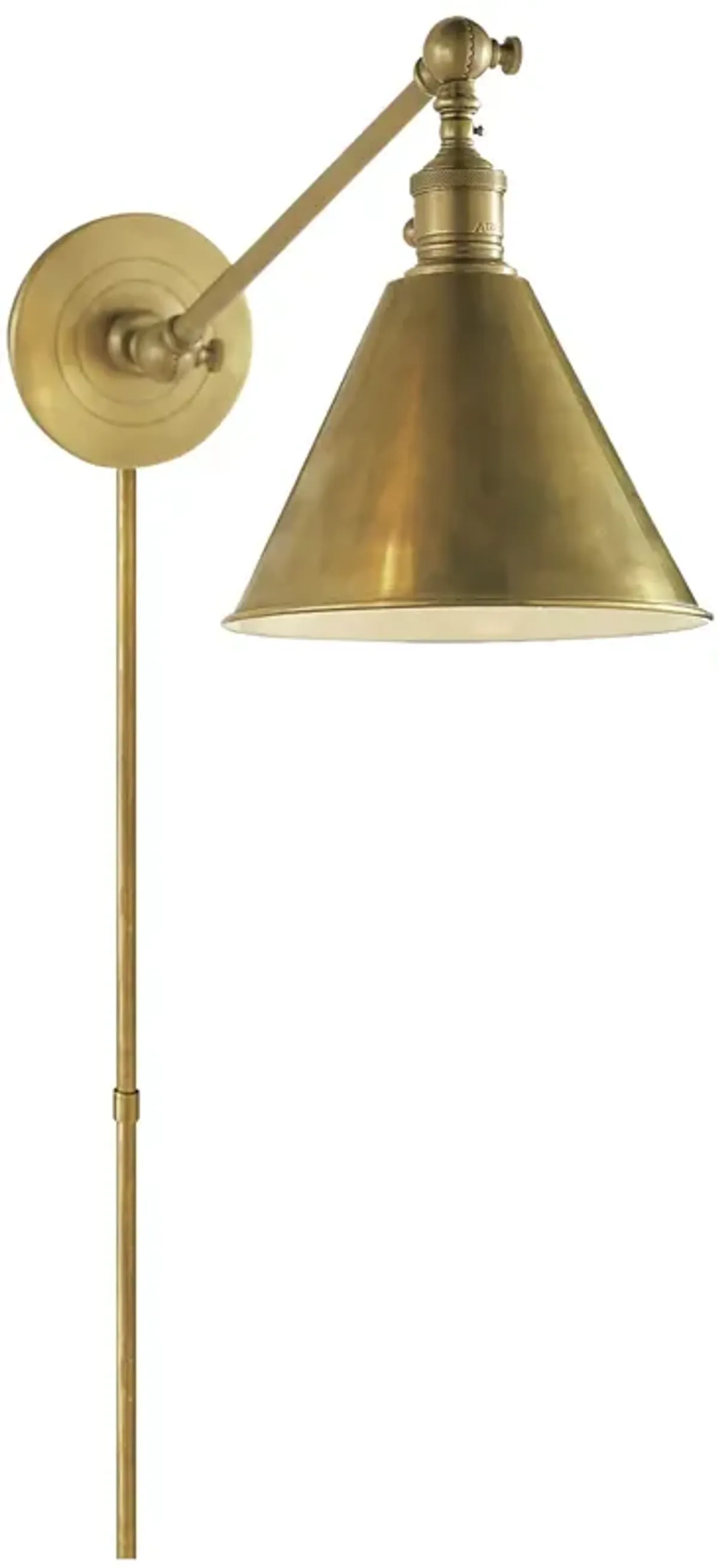 Boston Functional Single Arm Library Light in Antique Brass