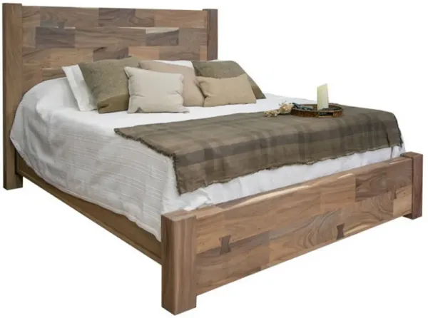 Umey Queen Size Bed, Mango Wood with Grain Details, Two Tone Rustic Brown - Benzara