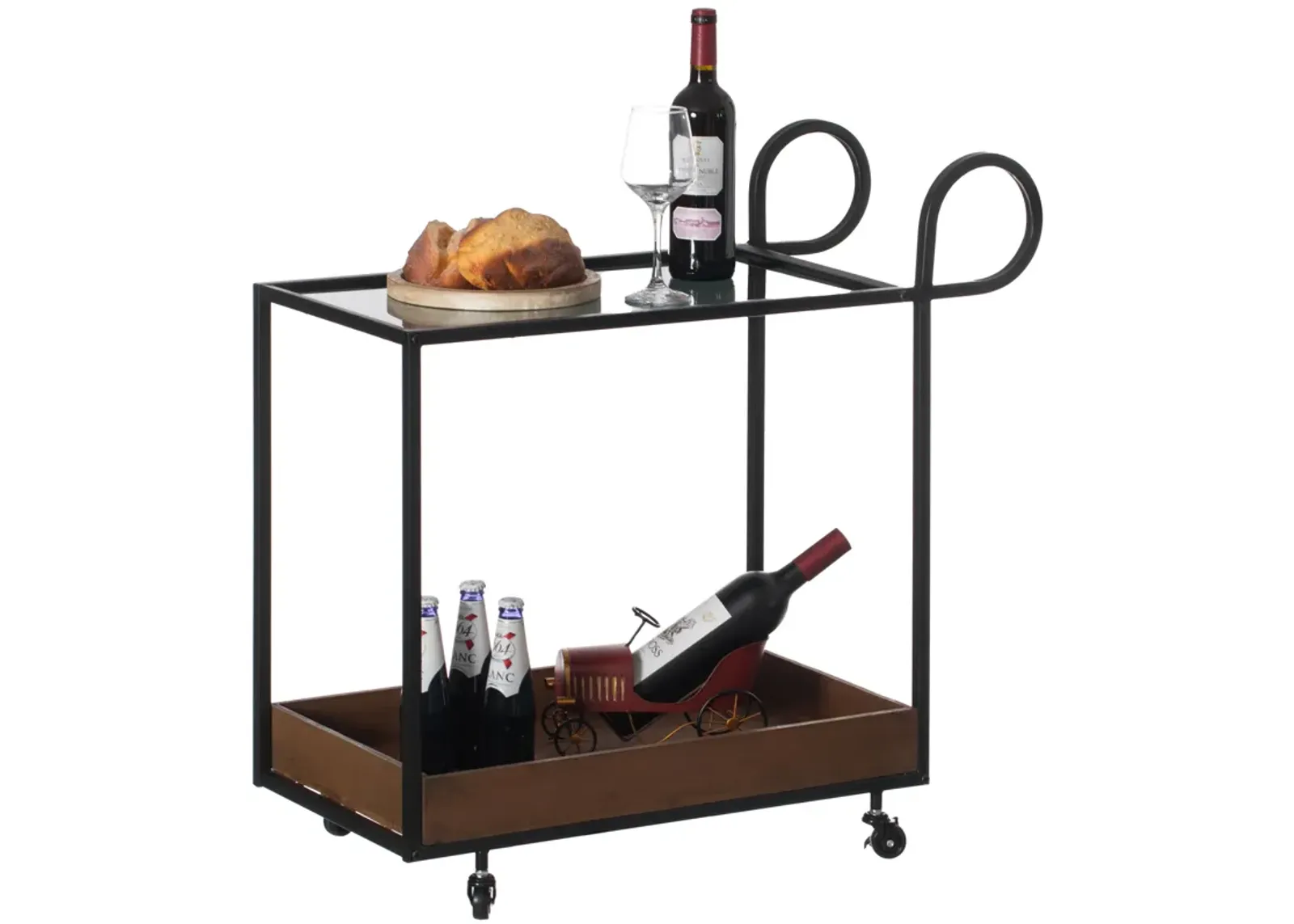 Metal Wine Bar Serving Cart with Rolling Wheels and Handles for Dining, Living room or Entryway