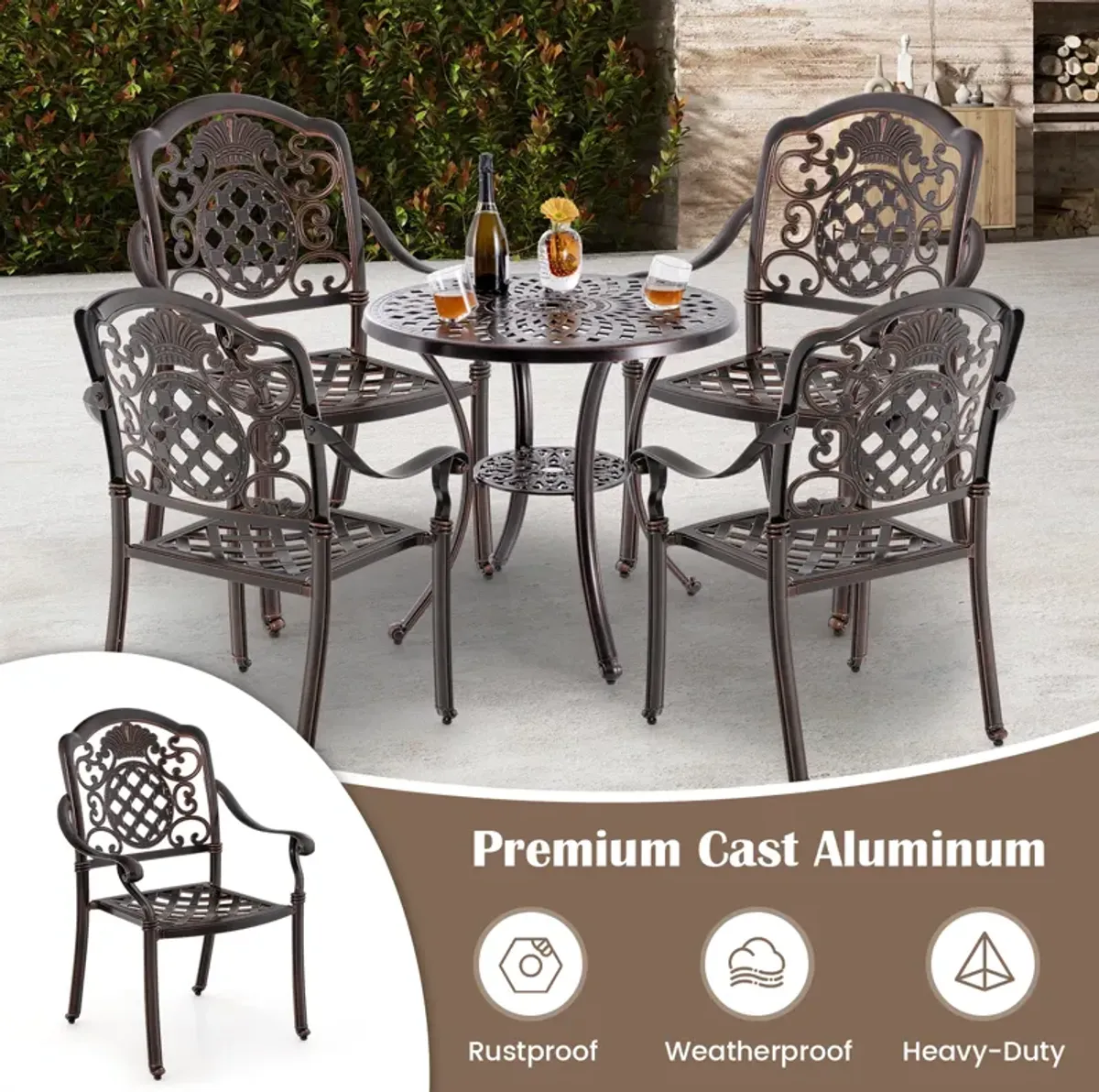 Patio Cast Aluminum Dining Chairs Set of 2 Metal Armchairs Stackable-Copper