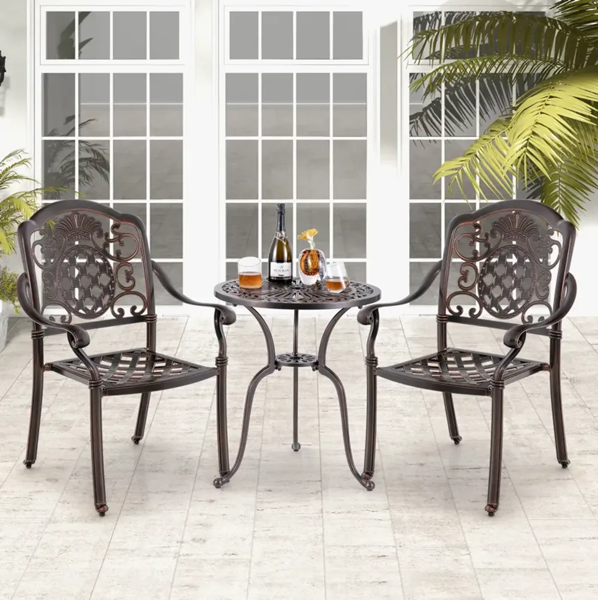 Patio Cast Aluminum Dining Chairs Set of 2 Metal Armchairs Stackable-Copper