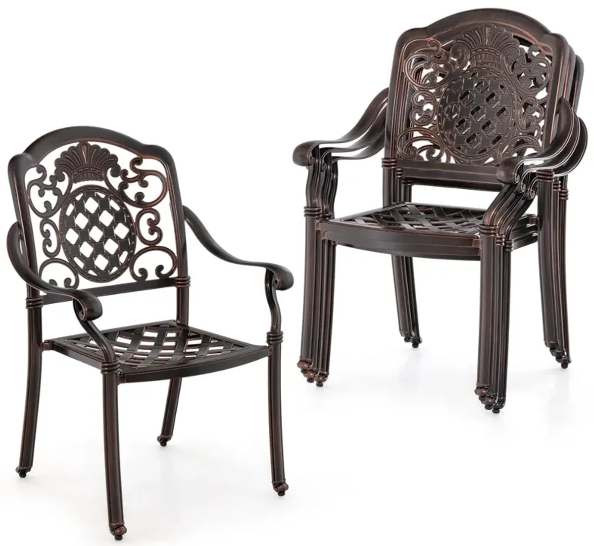 Patio Cast Aluminum Dining Chairs Set of 2 Metal Armchairs Stackable-Copper