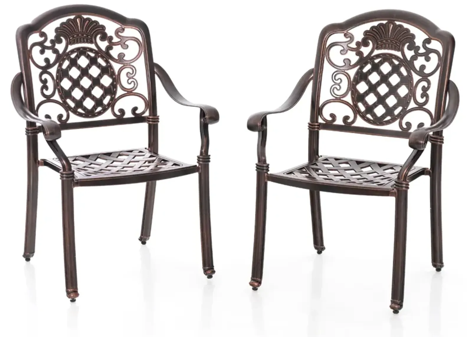 Patio Cast Aluminum Dining Chairs Set of 2 Metal Armchairs Stackable-Copper