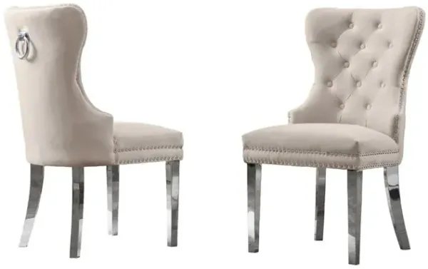 Velvet Tufted Dining Chair, Stainless Steel Legs (Set of 2) - Cream