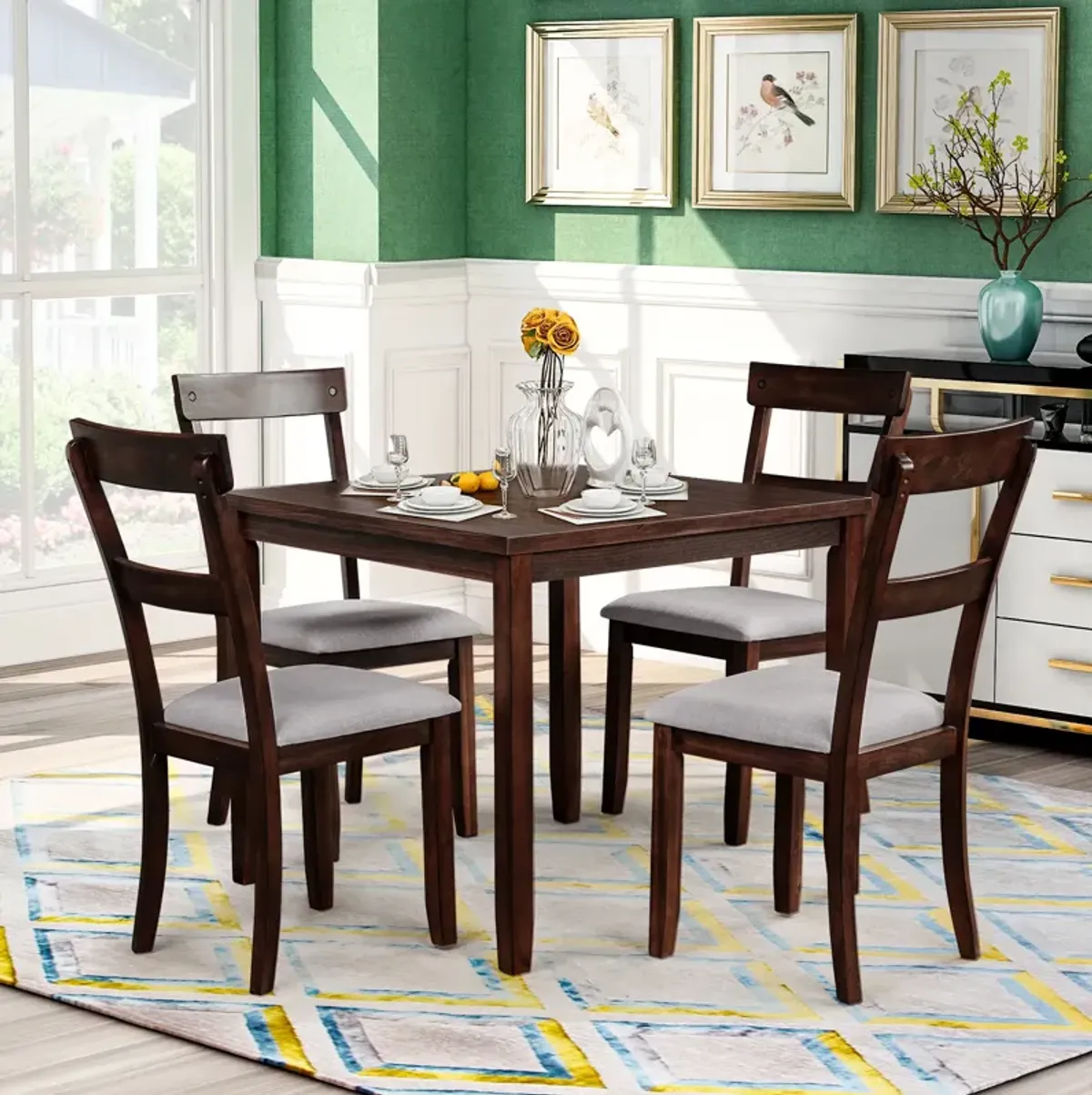 Merax  Industrial Wooden 5 Piece Kitchen Table Dining Table Set