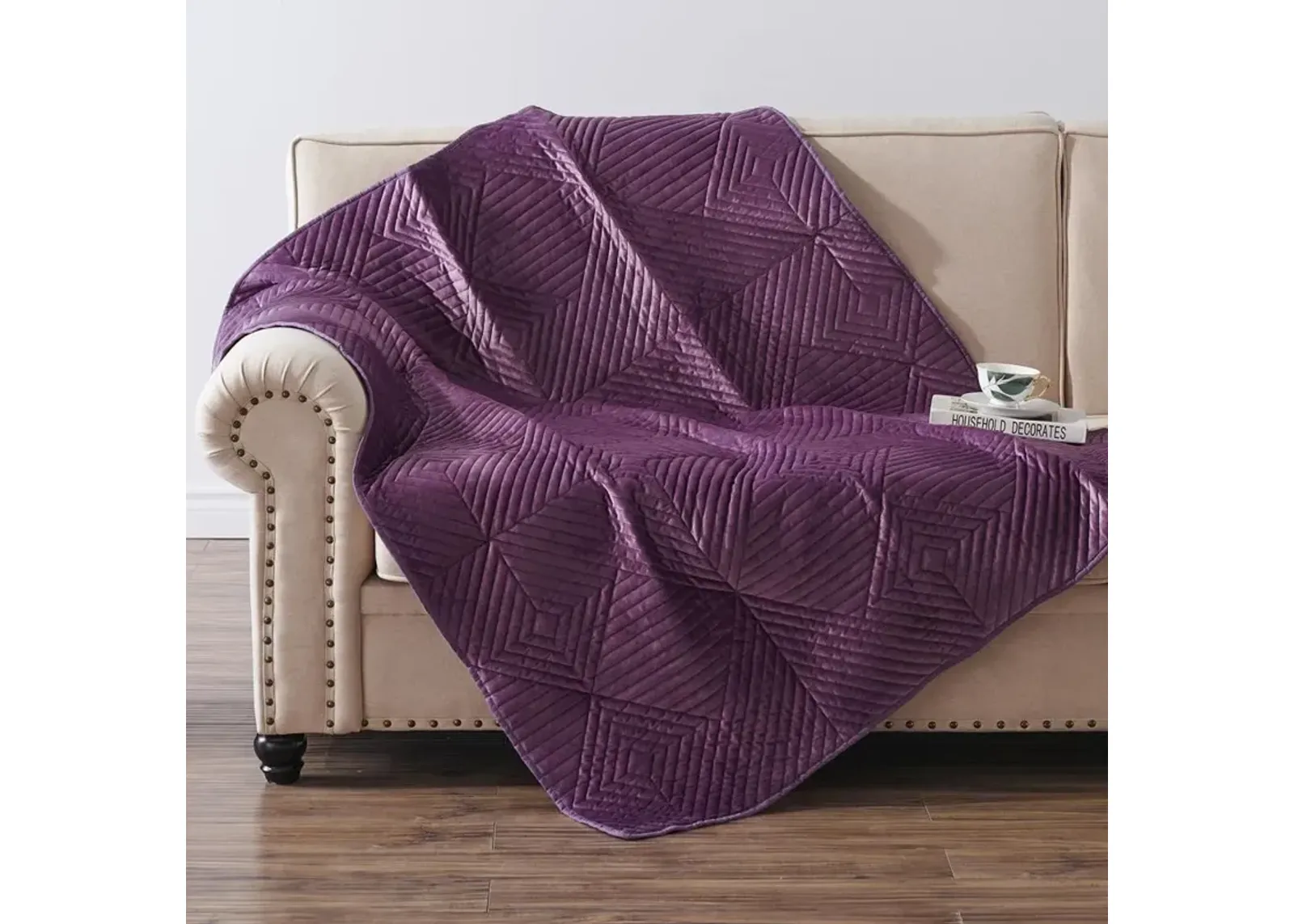 Barefoot Bungalow Riviera Velvet Throw Blanket, Mauve, 50 x 60 in