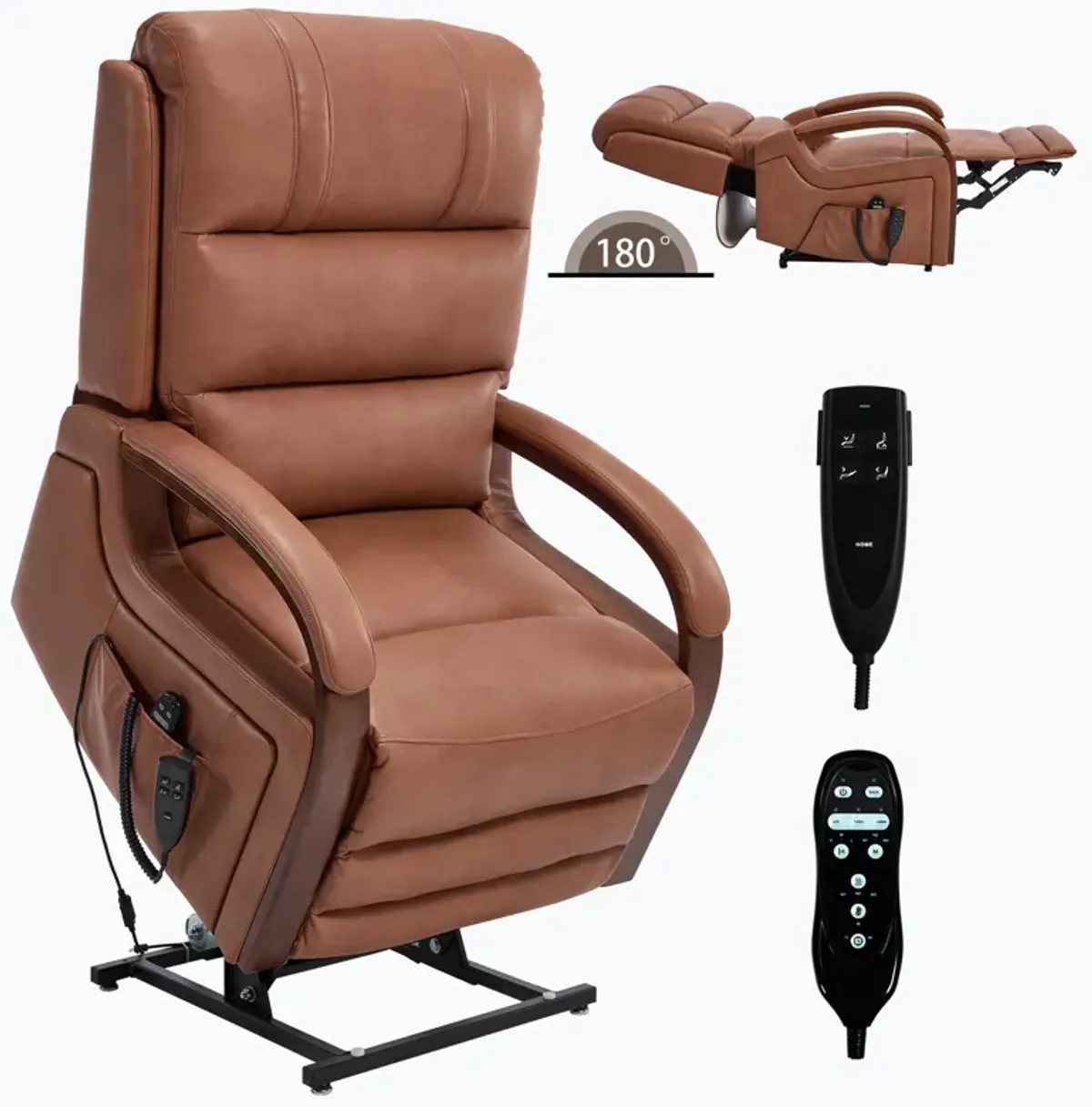 Black Chenille Lift Recliner Chair with Solid Wood Armrests, Heat Massage