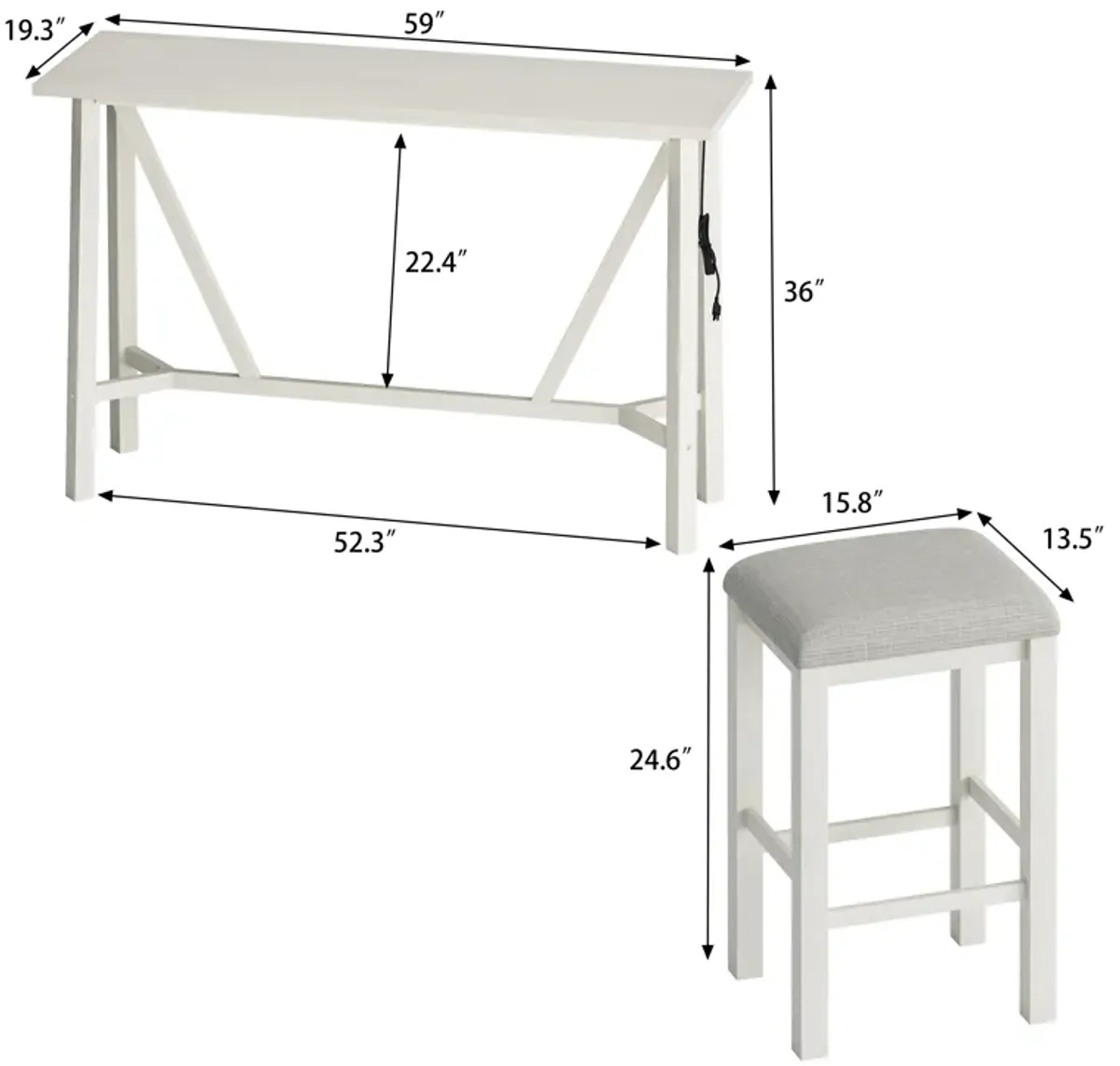 5-Piece Dining Set with Power Outlets, Beige