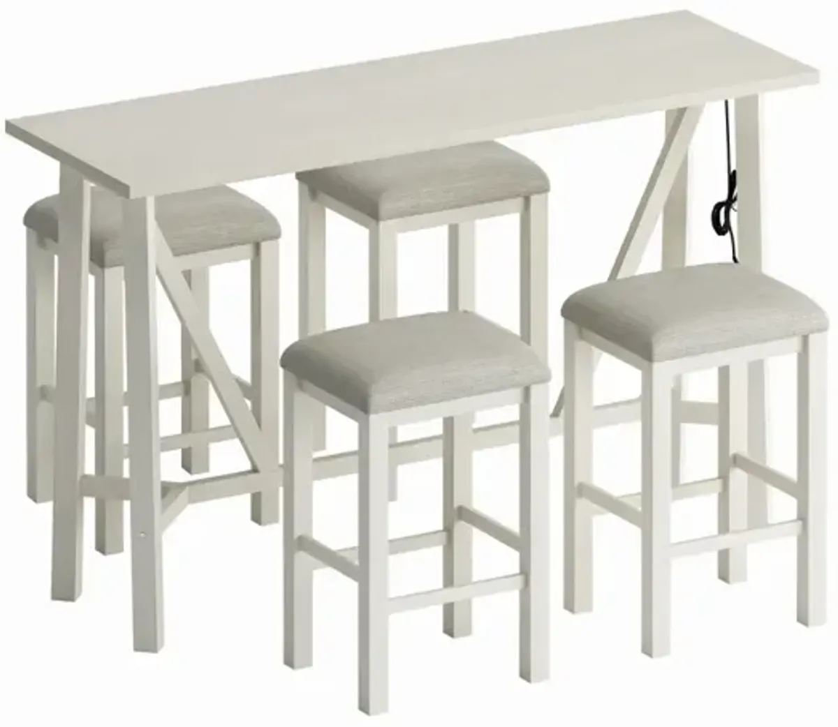 5-Piece Dining Set with Power Outlets, Beige