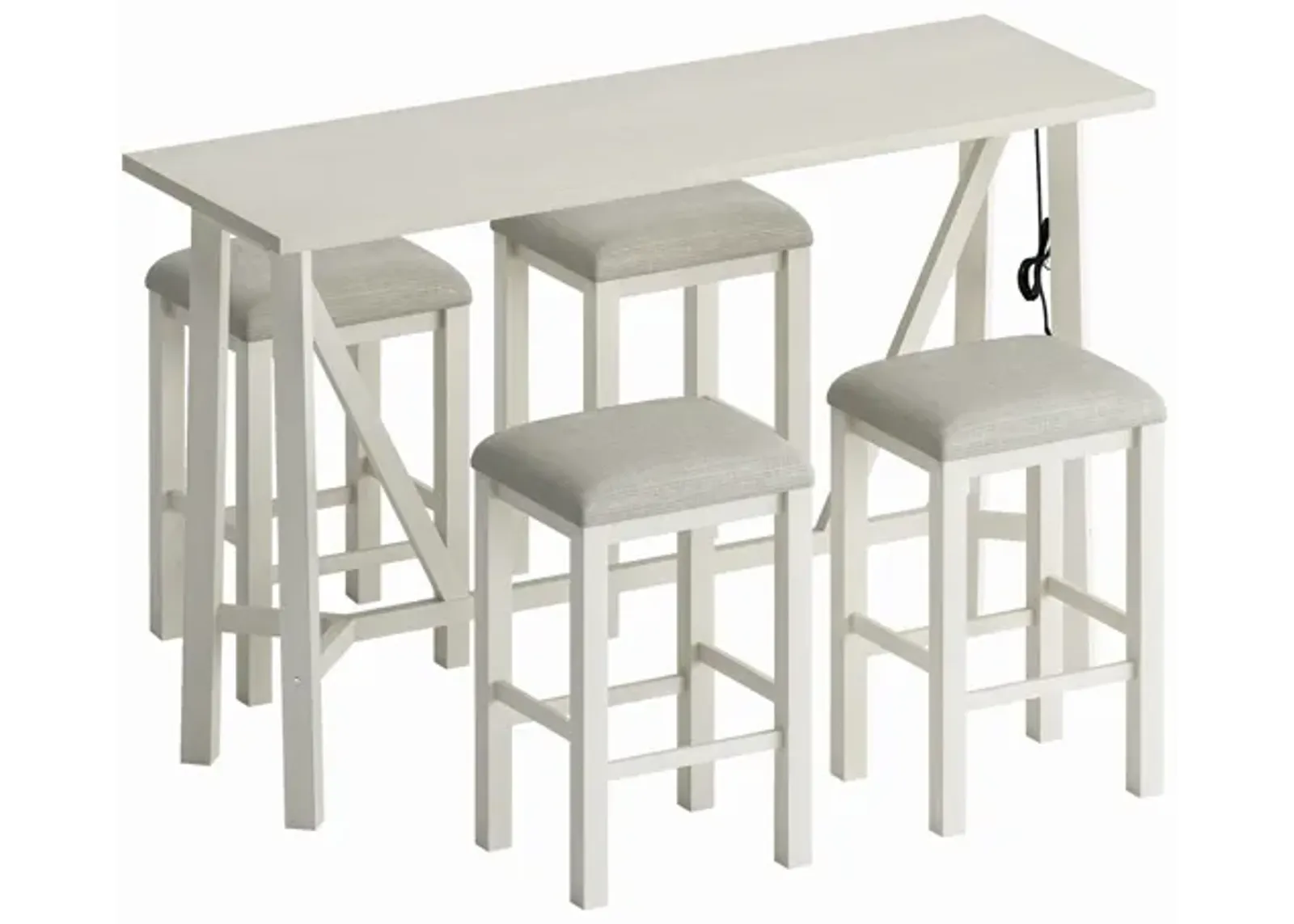 5-Piece Dining Set with Power Outlets, Beige