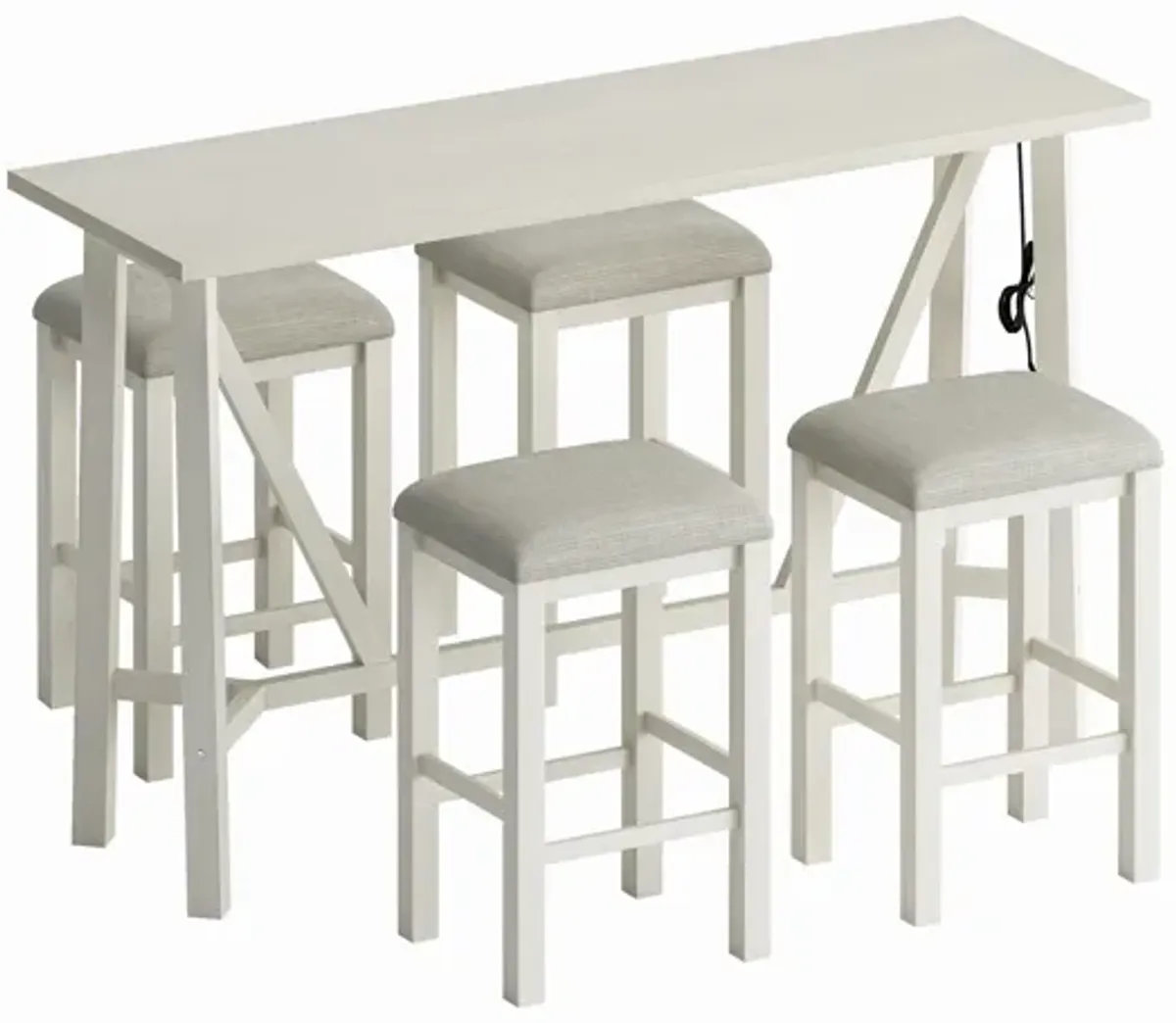 5-Piece Dining Set with Power Outlets, Beige