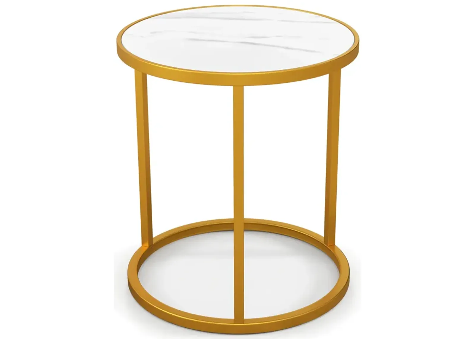 Marble Top Round Side Table 16-Inch End Table with Golden Metal Frame - 1 Piece